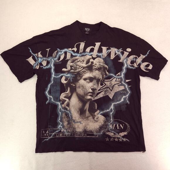 Boohoo Man Worldwide Short Sleeve Graphic T Shirt Adult Mens Size M Black - Picture 2 of 9